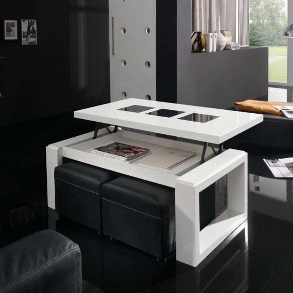 table basse relevable noir et blanc