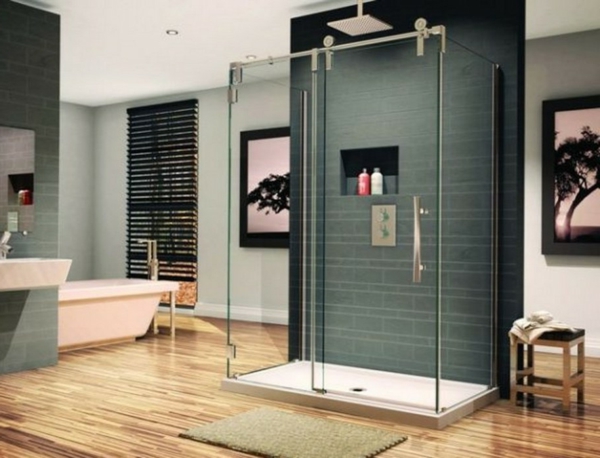 cabine de douche intégrale et une tête de de douche rectangulaire 