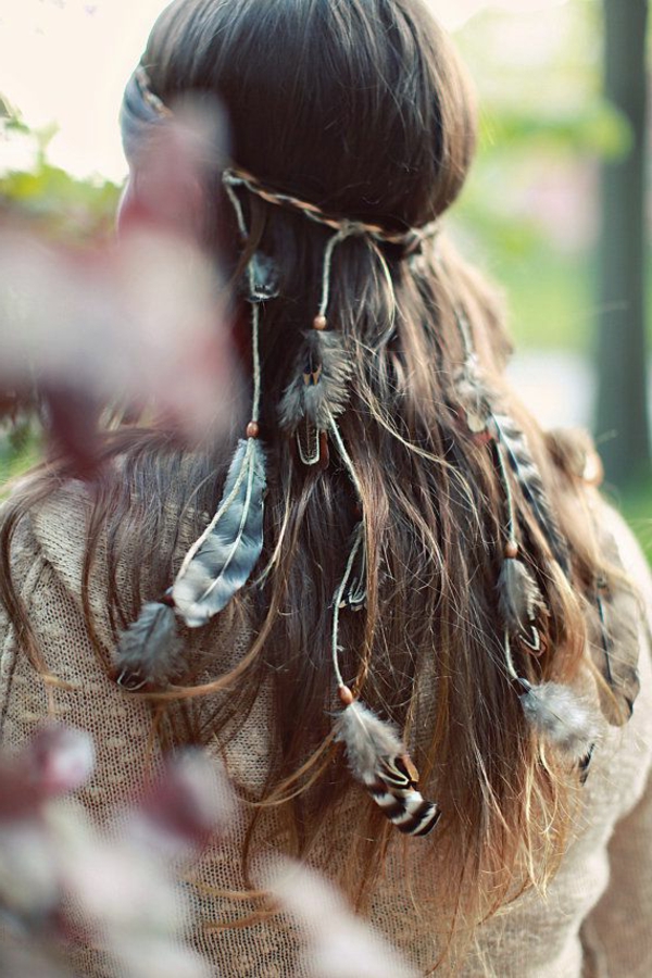 Serre-tête à Plumes Bohème Indien - Accessoire Cheveux Hippie Réglable - Pour Femmes Et Filles - Fait Main