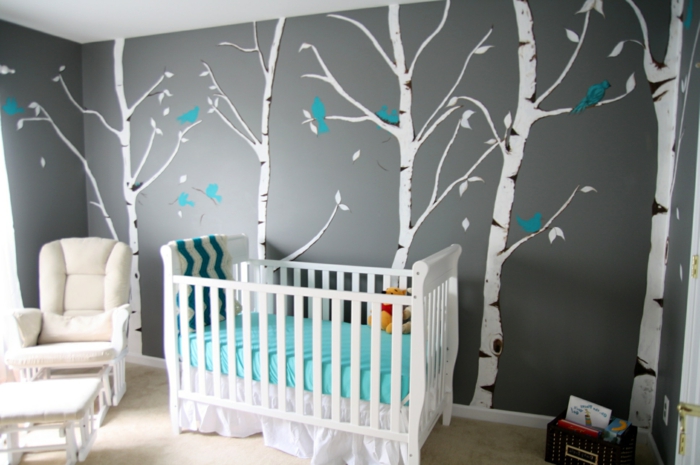 deco-murale-mur-gris-stickers-chambre-bébé-pochoir-arbre-stickers-muraux