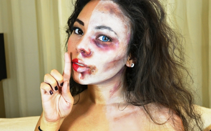 maquillage-halloween-femme-maquillage-zombies-à-demi-resized