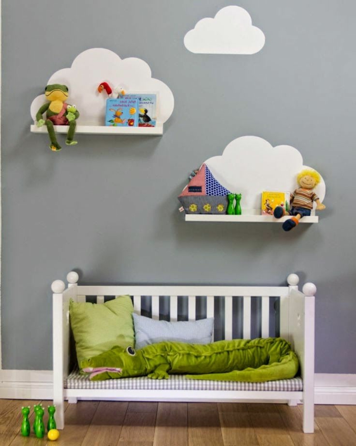 sticker-chambre-bébé-pochoir-stickers-muraux-pour-la-chambre-bébé-avec-murs-gris-nuages-blancs
