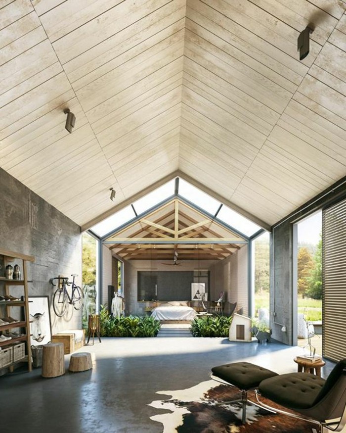 jolie-maison-sous-pente-avec-plafond-rectangulaire-tapis-en-peau-d-animal-sol-en-beton-cire