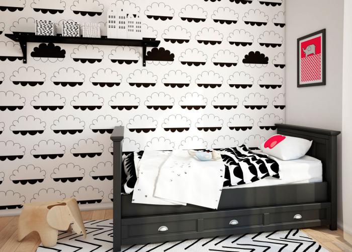 papier-peint-blanc-nuages-noirs-chambre-d'enfant-charmante