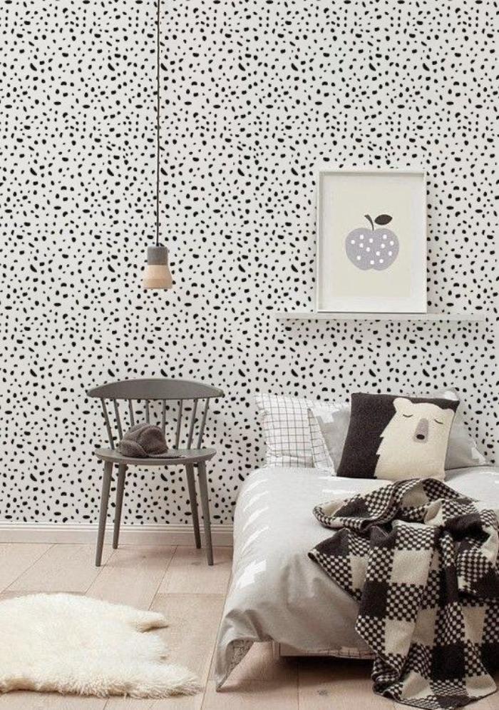 papier-peint-blanc-pointillé-chambre-à-coucher-style-scandinave