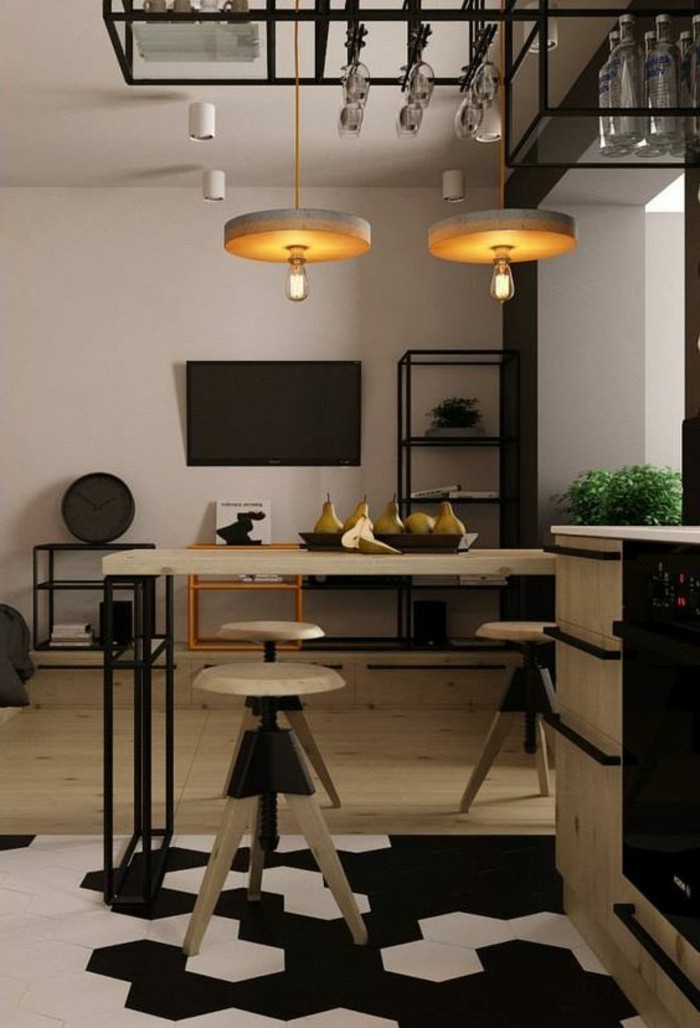 lustres-de-cuisine-design-moderne-meubles-de-cuisine-en-bois-clair-lampadaire-castorama