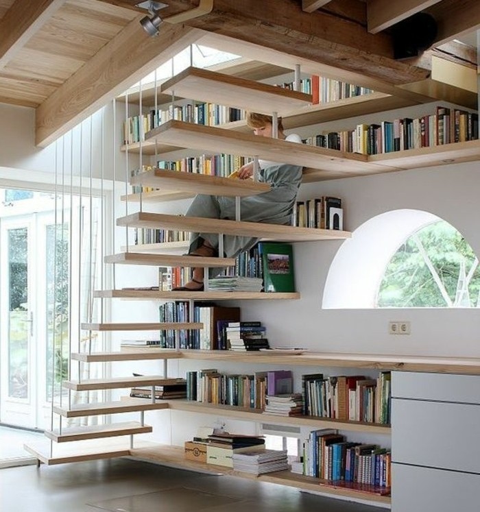 escalier moderne-joli-design-escalier-suspendu-en-bois