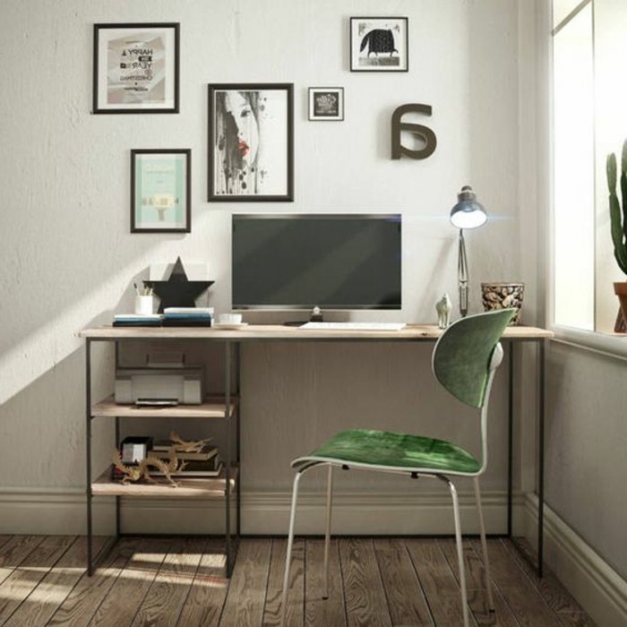 bureau-style-industriel-chaise-verte-peinture-murale-grise
