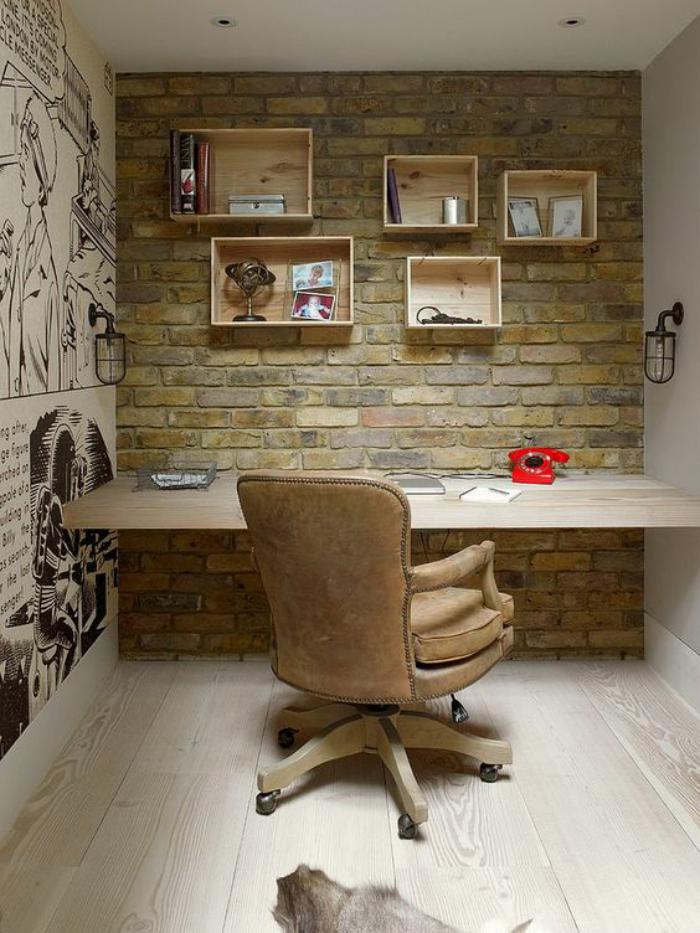 meuble-bureau-design-mur-briques-et-chaise-de-bureau