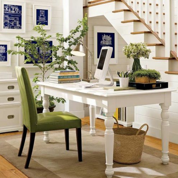 meuble-informatique-maison-vert-chaise-table-blanche