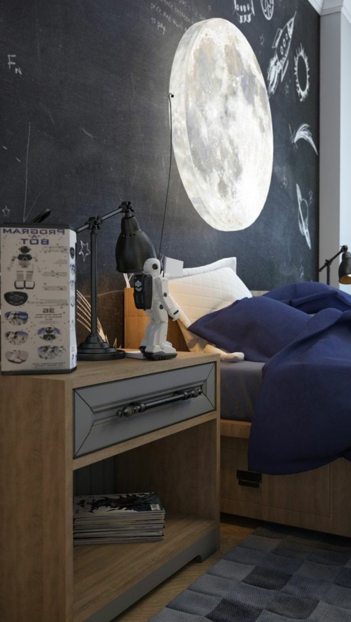 chambre-moderne-ado-garcon-lit-et-chevet-en-bois-lampe-lune