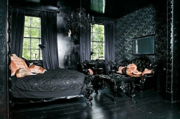 chambre-à-coucher-adulte-style-gotique-noire-sombré-coussins-ivoire