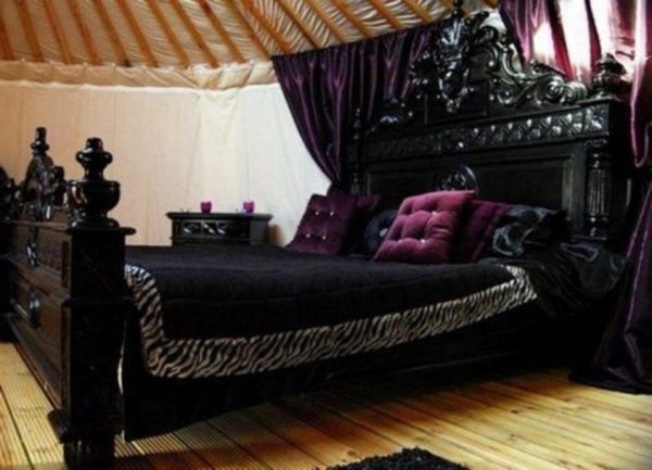 chambre-à-coucher-adulte-style-gotique-noire-violet-bois-lit