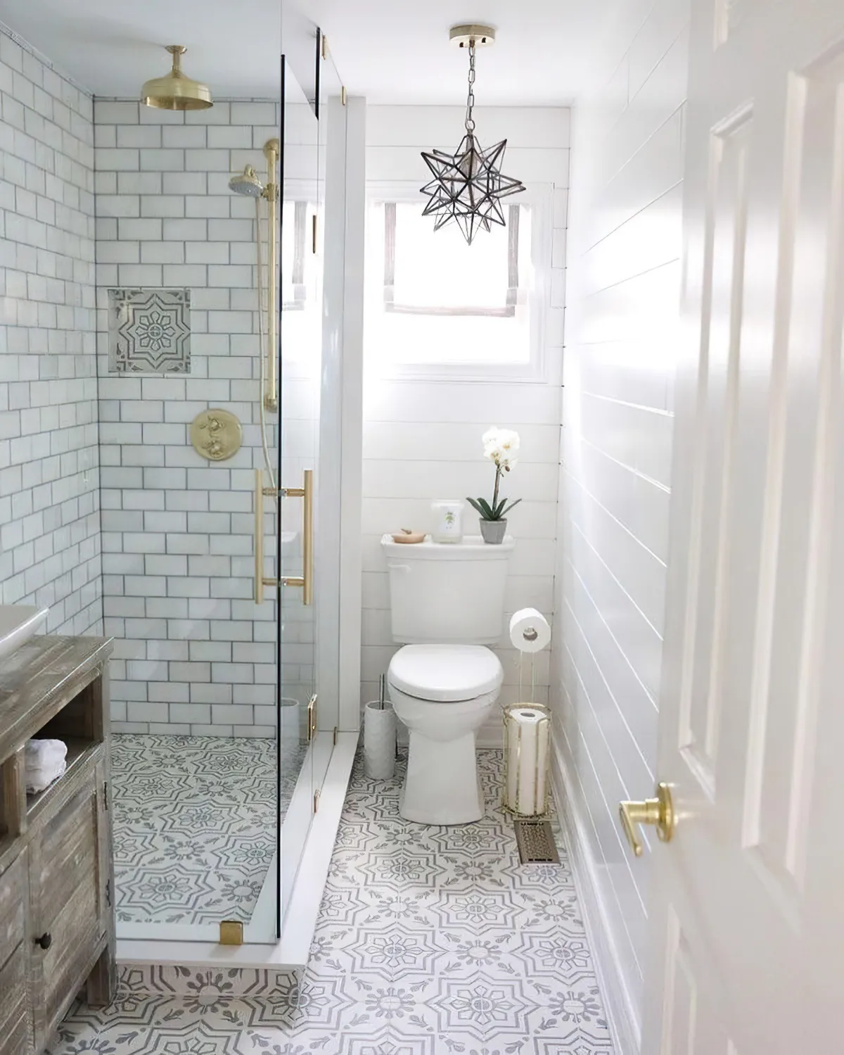 salle de bain en blanc et gris douche italienne