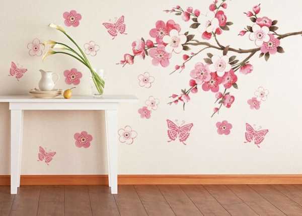 sticker-décoratifs-fleur-branches-rose-papillon