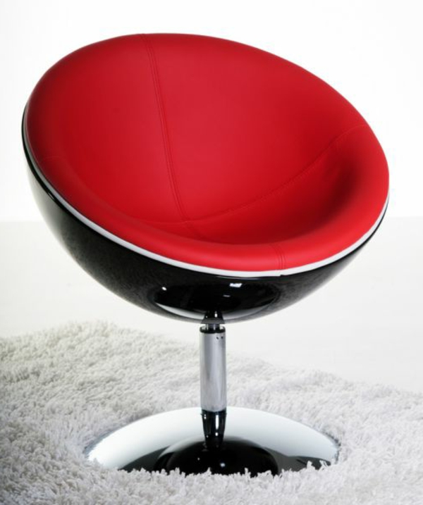 fauteuil-design-rouge-siege-oeuf-acier-crome-tapis-poil-long