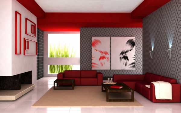 idée-peinture-de-chambre-adulte-en-rouge-blanc-et-gris