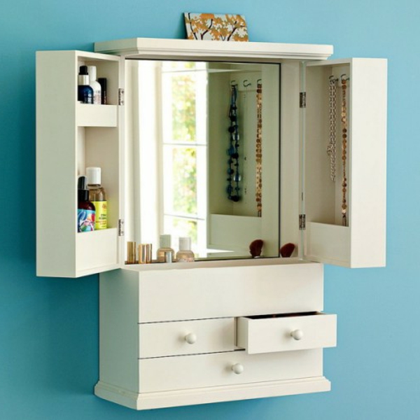 meuble-de-rangement-de-maquillage-petite-armoire-blanche-aux-portes-mobiles-avec-un-miroir-encastré