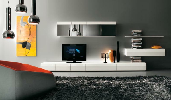 meuble-tv-laqué-blanc-et-une-jolie-peinture-au-mur