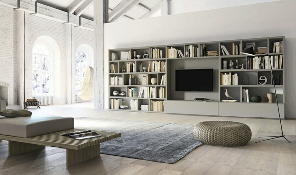 meuble-tv-laqué-blanc-avec-une-bibliothèque
