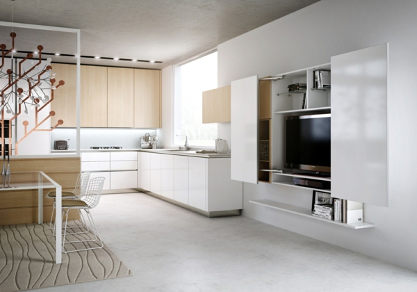 meuble-tv-laqué-blanc-dans-une-cuisine-intéressante