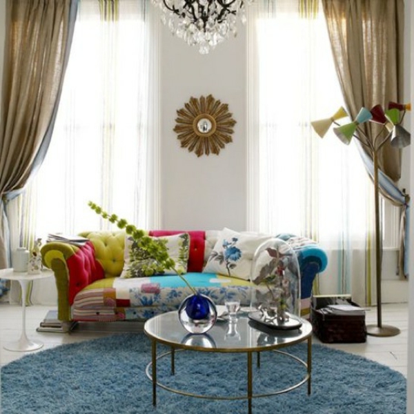 tapis-rond-shaggy-bleu-interieur-moderne