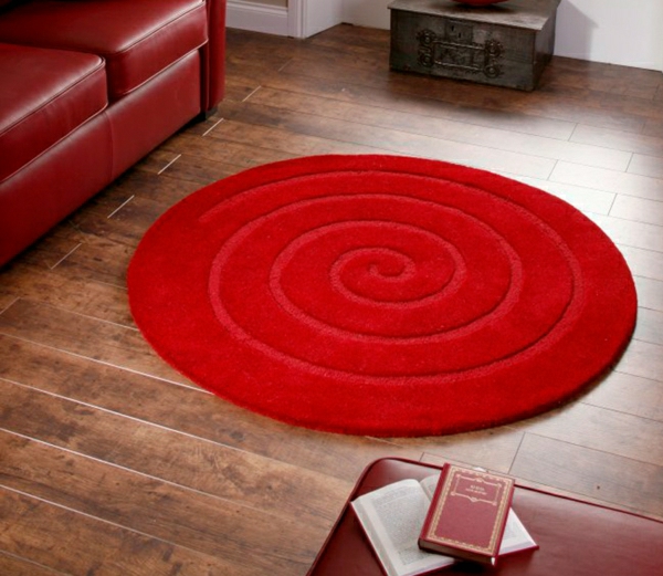 tapis-rond-shaggy-rouge-vif