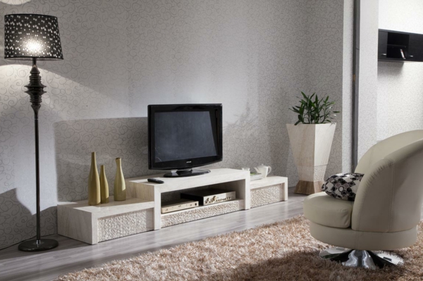 meuble-tv-design-marbre-tapis-shaggy