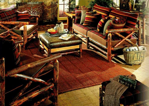 meubles-rustiques-en-bois-foncé-et-coussins-incroyables