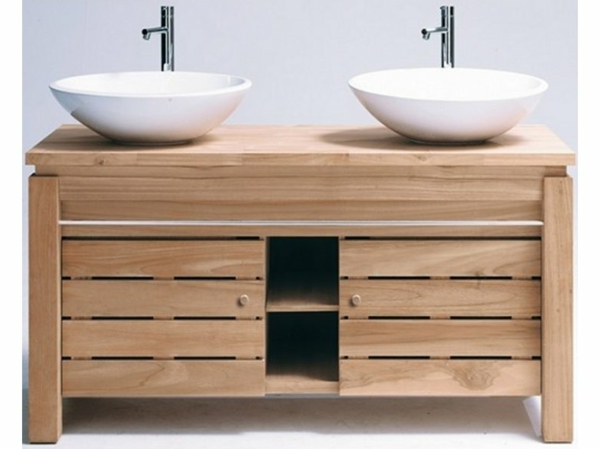 meuble-de-salle-de-bains-en-teck-et-deux-vasques-posées
