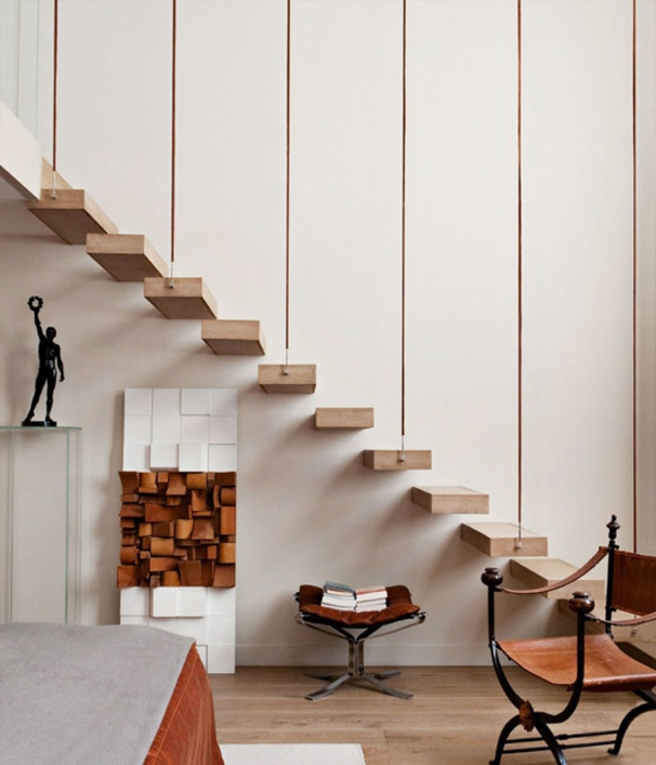 escalier-flottant-design-en-bois-et-déco-magnifique