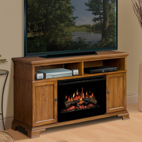 meuble-tv-vintage-cheminée-éléctrique