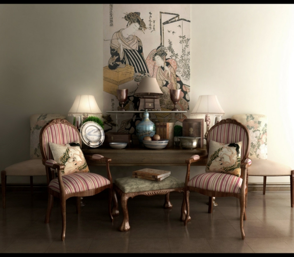 décoration-asiatique-traditionnelle-deux-chaises-roses-vintage