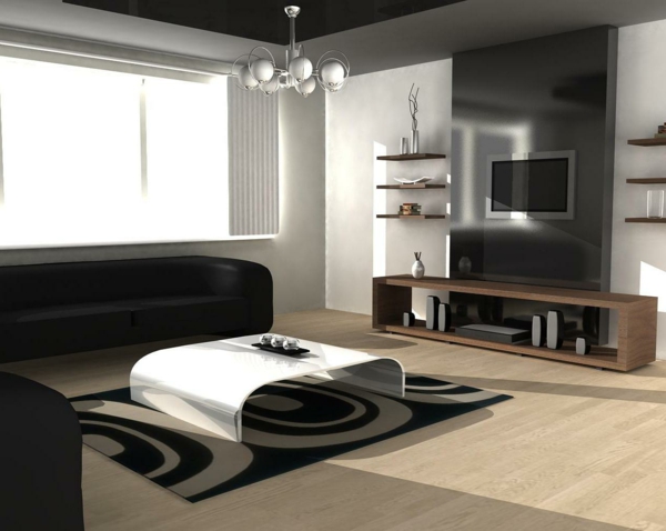 intérieur-de-la-maison-contemporaine-canapé-noir-table-blanc-meuble-tv
