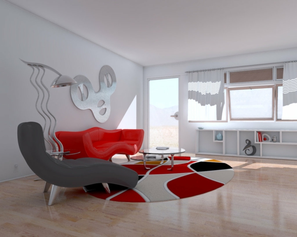 intérieur-de-la-maison-contemporaine-fauteuilles-uniques-gris-et-rouge-avec-un-décoration-avec-miroire