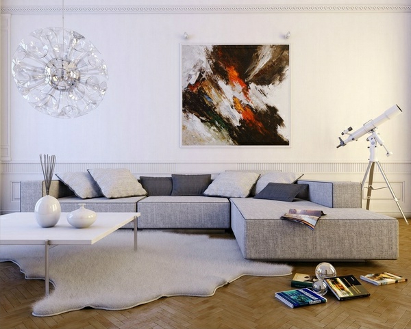 peinture-abstraite-au-dessus-d'un-sofa-gris