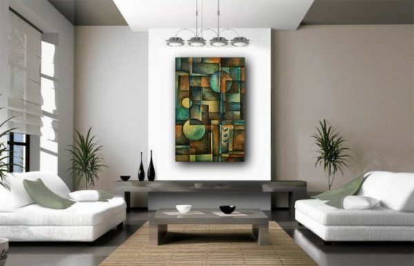peinture-abstraite-verte-et-intérieur-blanc