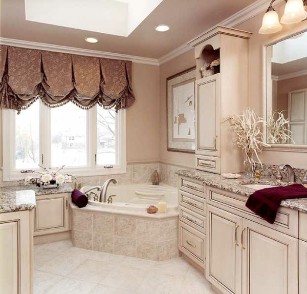petite-baignoire-d' angle-une-salle-de-bains-vintage-à-finition-rose