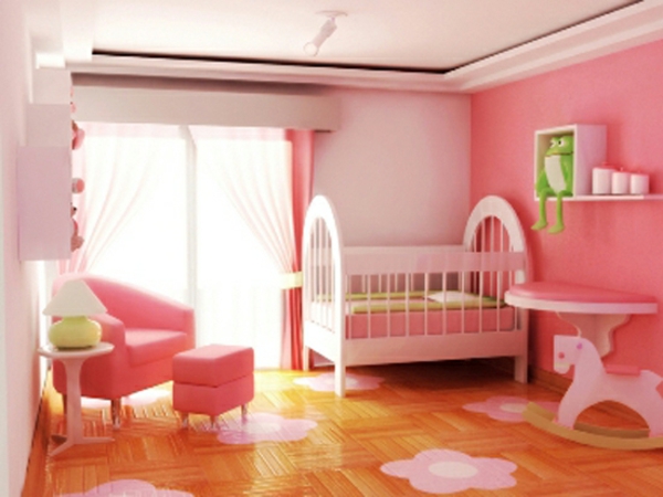 décoration-chambre-bébé-étagères-murales-une-chambre-rose