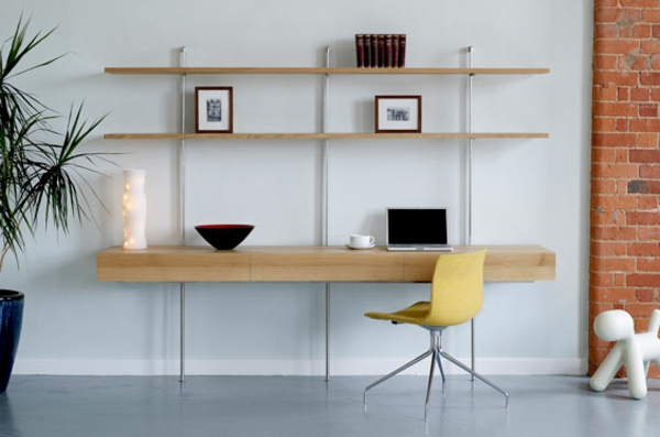 bureau-avec-étagère-design-minimaliste-en-bois-et-fer