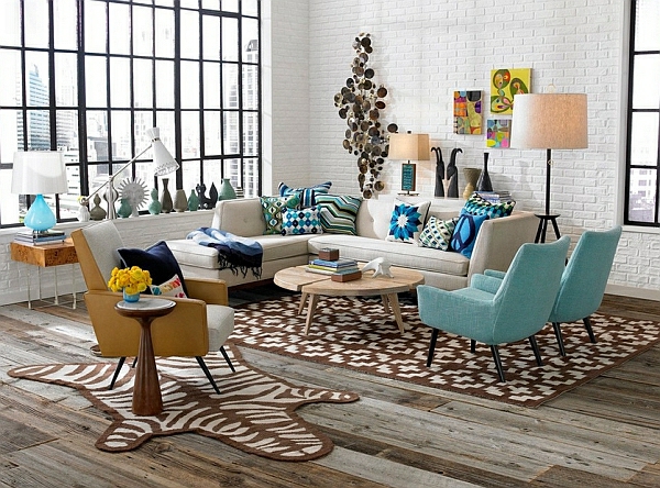 décoration-vintage-salle-de-séjour-vintage-fauteuils-turquoises