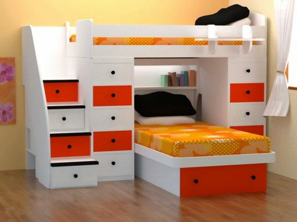 lits-superposés-design-en-orange-et-blanc