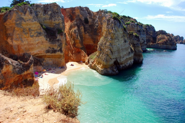 Cliffs at the Dona Ana beach, Algarve coast in Portugal