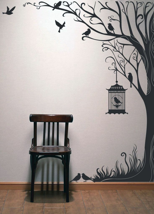 stickers-chambre-adulte-ambiance-poétique-décoration-murale-chaise-noir-sticker-arbre-noir-cage-oiseau