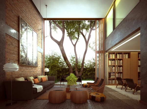 bibliothèque-dans-le-salon-salle-de-séjour-luxe-jolie-confortable-arbre-plantes