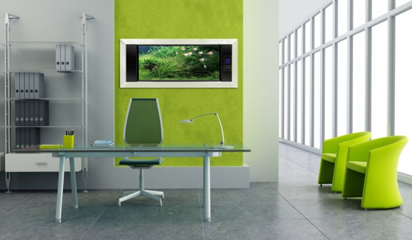 bureau-moderne-peinture-murale-verte-intérieur-minimaliste
