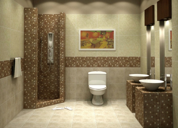 carrelage-mosaique-décorationbeige-de-salle-de-bains