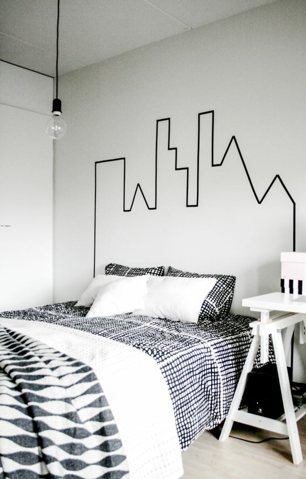 décoration-de-la-mur-chambre-à-coucher-couvre-lit-coussins-stickers-ville-silhouette