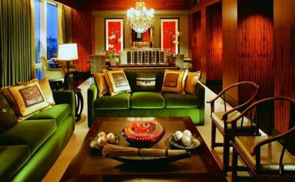 décoration-orientale-sofas-et-rideaux-verts