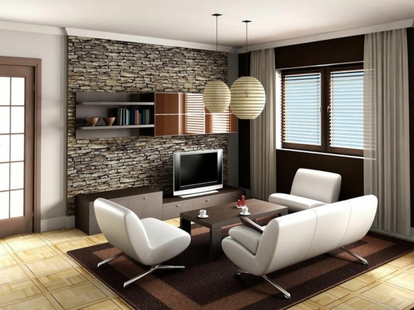 intérieur-idées-cool-salle-de-séjour-blanc-blanche-sofa-table-en-bois-mur-en-pierres